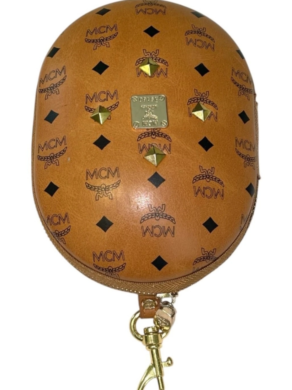 MCM Cognac Logo Oval Structured Pouch with Gold Hardware - Picture 4 of 10